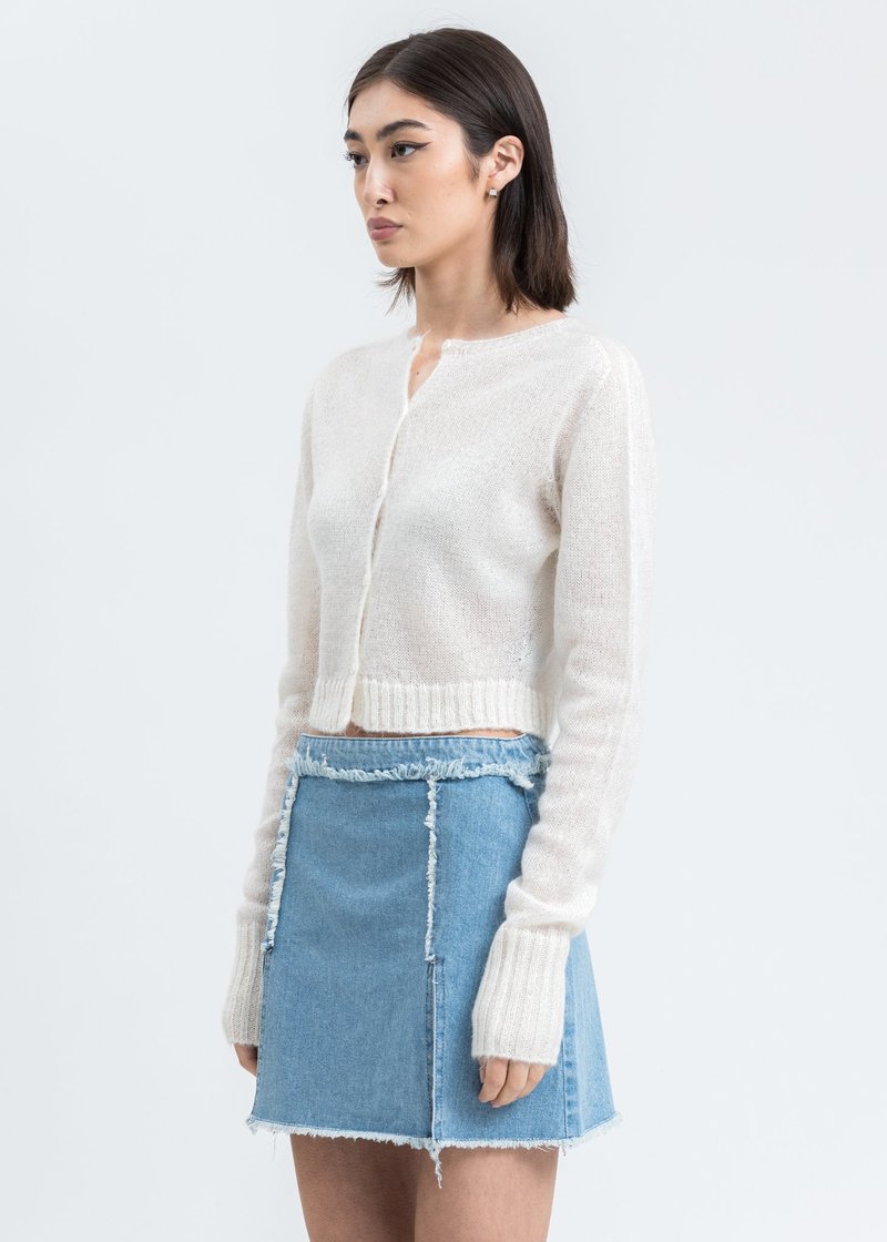 White Mohair Ribbed Cardigan | Garmentory