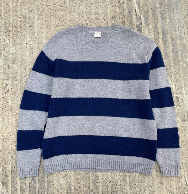 Country of Origin Fleece Stripe Crew Sweater - Gray/Navy Country of Origin Fleece Stripe Crew Sweater - Gray/Navy