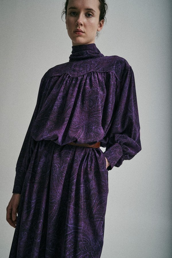 Sayaka Davis Paisley Scarf Collar Long Dress Sayaka Davis Paisley Scarf Collar Long Dress