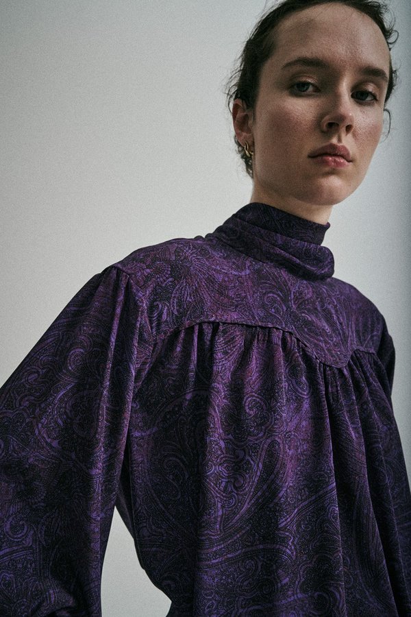 Sayaka Davis Paisley Scarf Collar Long Dress Sayaka Davis Paisley Scarf Collar Long Dress