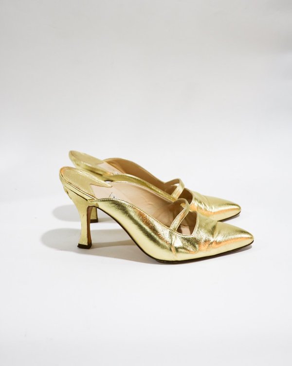 Manolo Blahnik Metallic Cutout Mules, Size 37 Manolo Blahnik Metallic Cutout Mules, Size 37