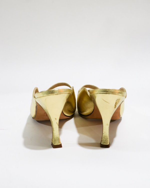 Manolo Blahnik Metallic Cutout Mules, Size 37 Manolo Blahnik Metallic Cutout Mules, Size 37
