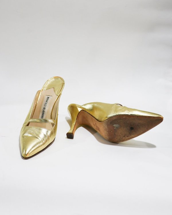 Manolo Blahnik Metallic Cutout Mules, Size 37 Manolo Blahnik Metallic Cutout Mules, Size 37