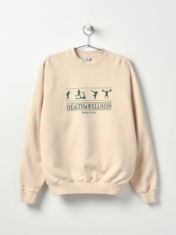 Sporty & Rich Health, Wellness Crewneck - Cream Puff/Forest Green Sporty & Rich Health, Wellness Crewneck - Cream Puff/Forest Green