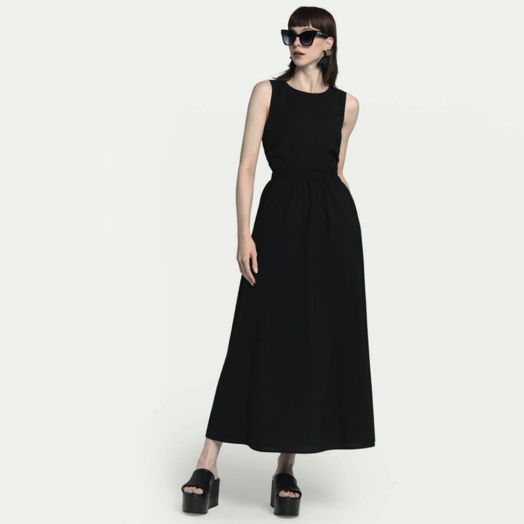 strapless open back dress POINTELLE SLIM LONG VEST DRESS at Atelier Delphine