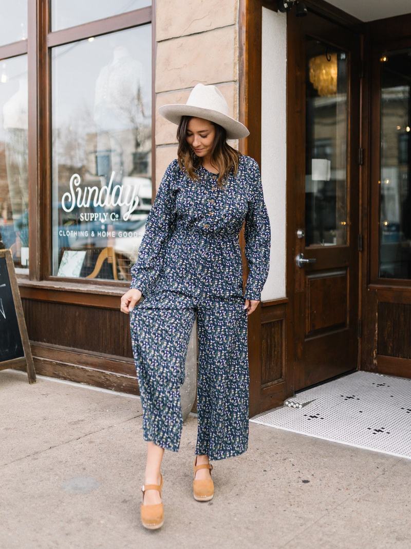 Hayden LA Floral Longsleeve Jumpsuit Blue Garmentory