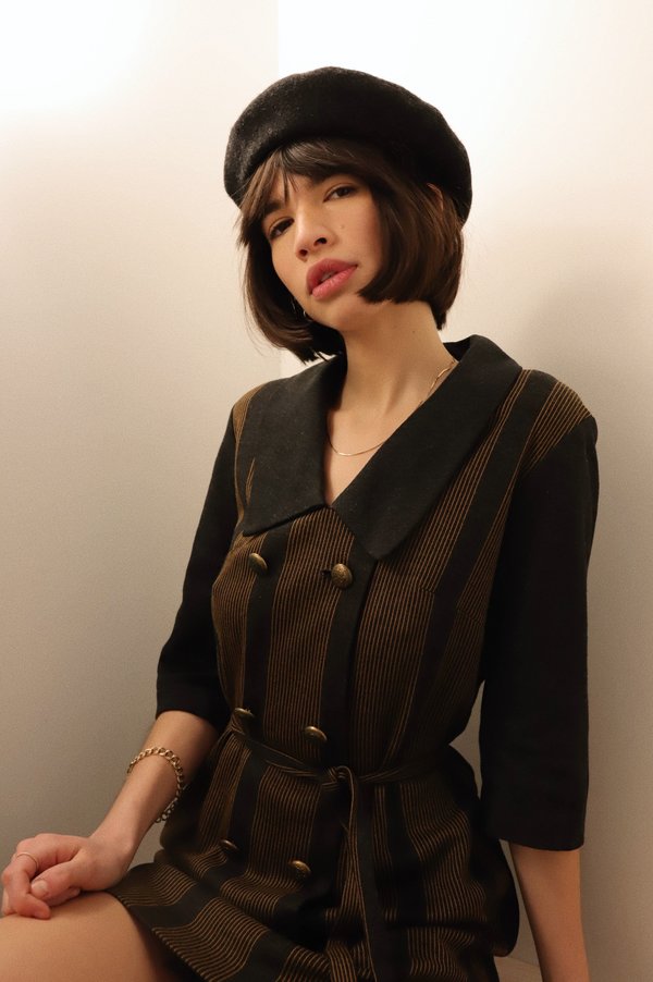 Vintage 60s Striped Collar Mini Dress - Gray/Brown Vintage 60s Striped Collar Mini Dress - Gray/Brown