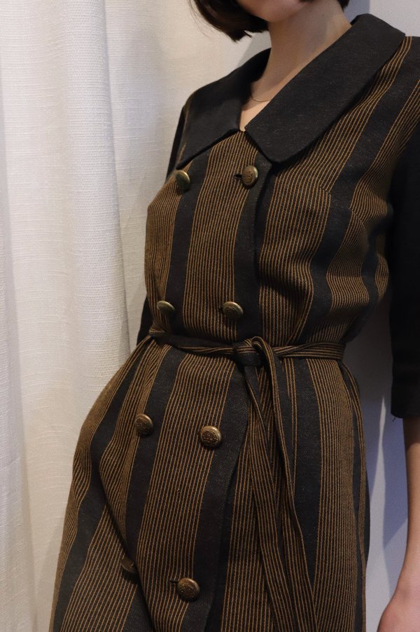 Vintage 60s Striped Collar Mini Dress - Gray/Brown Vintage 60s Striped Collar Mini Dress - Gray/Brown
