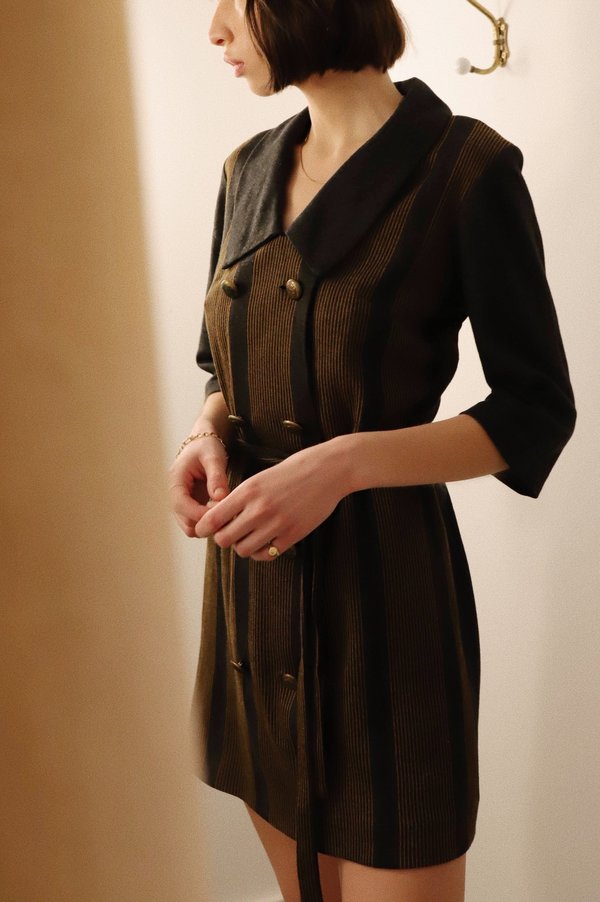 Vintage 60s Striped Collar Mini Dress - Gray/Brown Vintage 60s Striped Collar Mini Dress - Gray/Brown