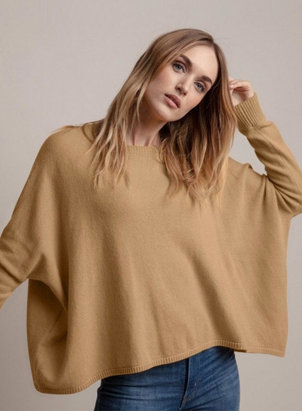 Minnie Rose Cropped Boyfriend Sweater - Camel Minnie Rose Cropped Boyfriend Sweater - Camel