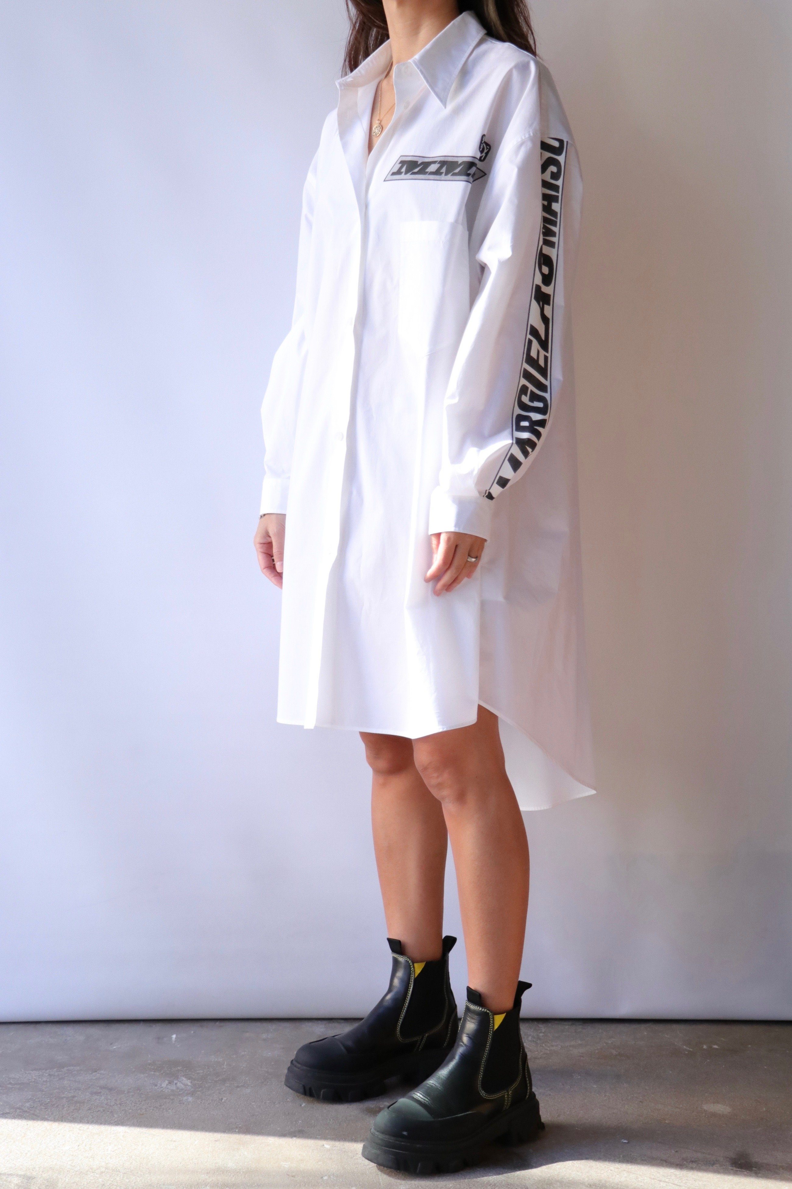 MM6 Maison Margiela Motocross Logo Shirt Dress - White/Black