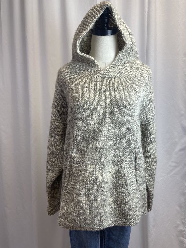 Vintage Chunky Knit Wool Hoodie - cream/tan Vintage Chunky Knit Wool Hoodie - cream/tan