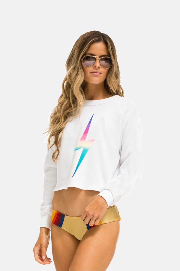 Aviator Nation Bolt Crop Crewneck Sweater - White/Pink Aviator Nation Bolt Crop Crewneck Sweater - White/Pink