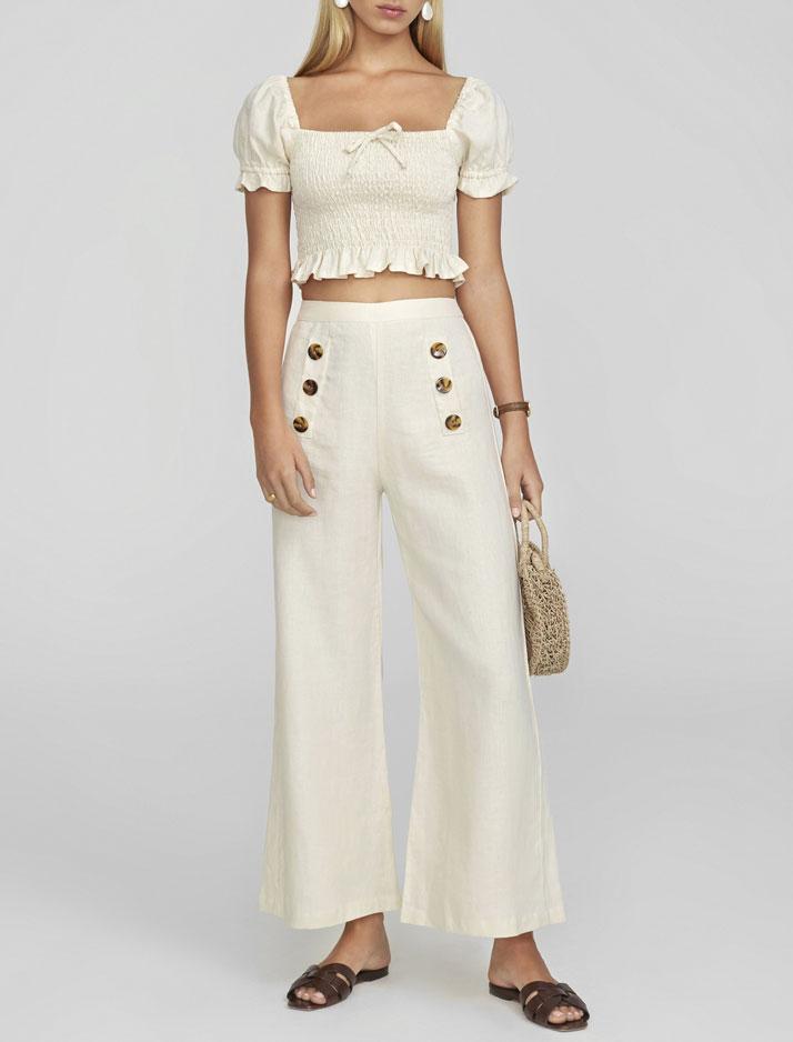 パンツ Tagliatore P-Adima Pants In Cream Linen Carpenter Crop Cream Women's Pants – ginewusa