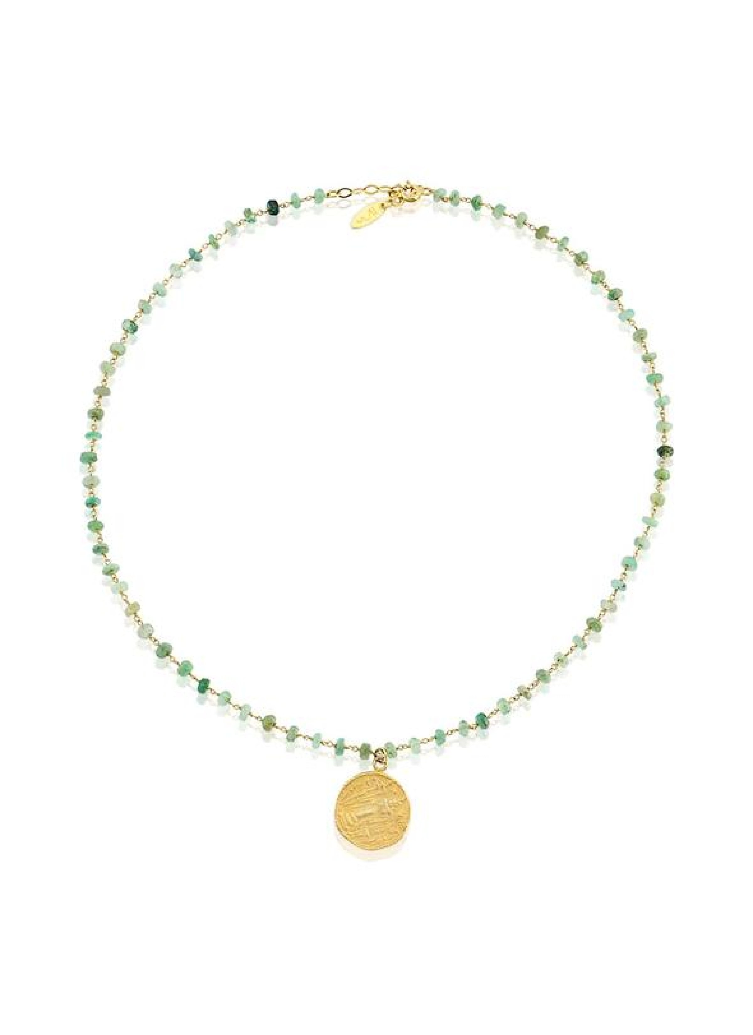 Maison Irem Bead Coin Necklace - GREEN 