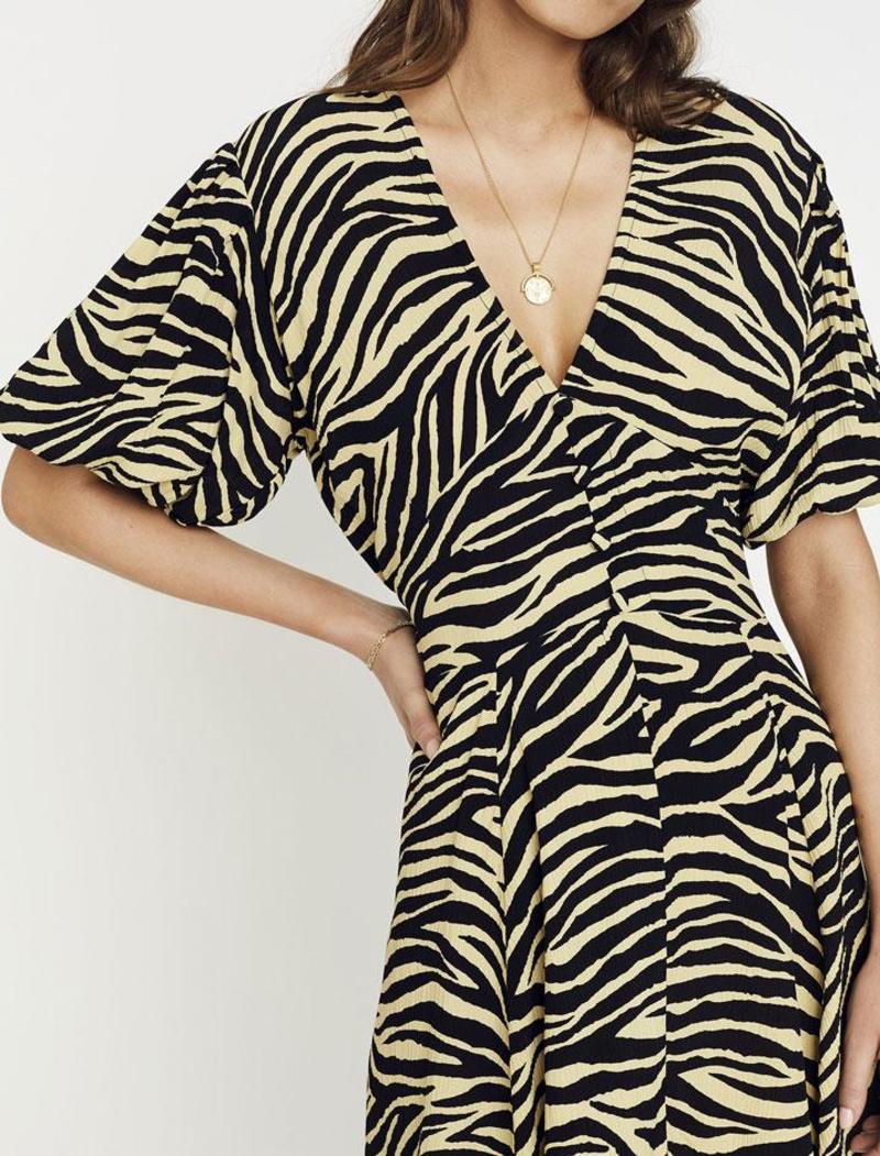 faithfull ilia mini dress Faithfull The Brand Ilia Mini Dress Pale Yellow Zebra Print Size 2