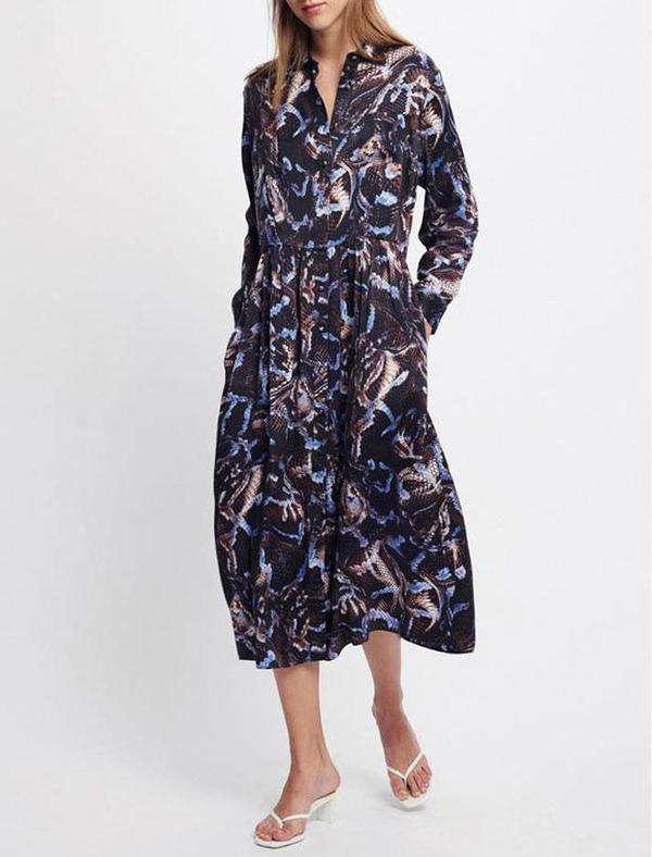 Silk Laundry Long Button Front Shirt Dress - snake Silk Laundry Long Button Front Shirt Dress - snake
