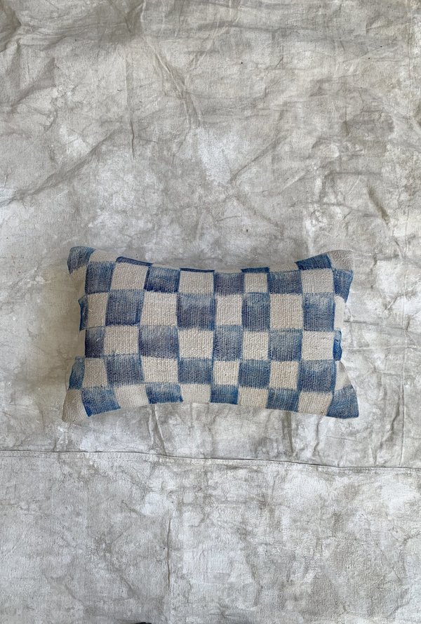 Vinatge Hand Painted Checkered Pillow - Denim/Cream Vinatge Hand Painted Checkered Pillow - Denim/Cream