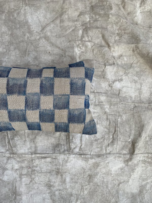 Vinatge Hand Painted Checkered Pillow - Denim/Cream Vinatge Hand Painted Checkered Pillow - Denim/Cream