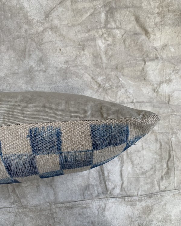 Vinatge Hand Painted Checkered Pillow - Denim/Cream Vinatge Hand Painted Checkered Pillow - Denim/Cream