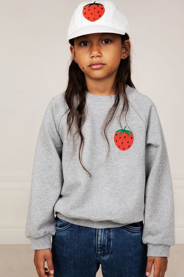 Kids Mini Rodini STRAWBERRY EMBROIDERY SWEATSHIRT - Gray Kids Mini Rodini STRAWBERRY EMBROIDERY SWEATSHIRT - Gray