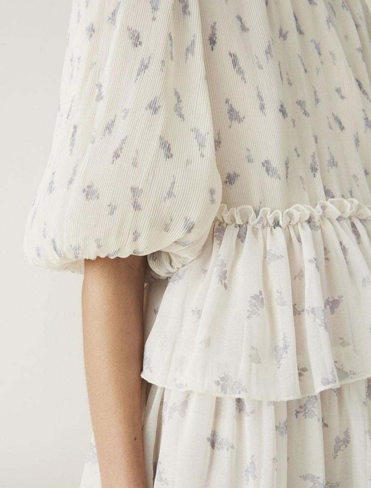 ganni pleated georgette dress egret Ganni Pleated Georgette Mini Dress