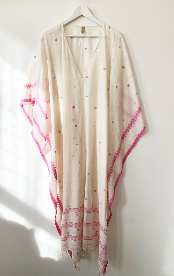 Two V-neck caftan - White/Pink Two V-neck caftan - White/Pink