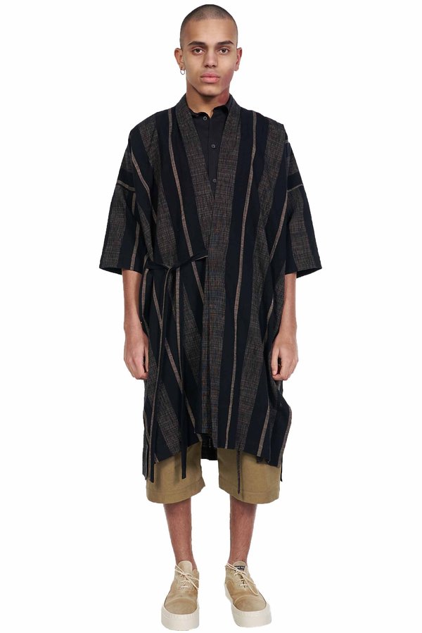 Jan-Jan Van Essche Bold Stripped Wrap Over Kimono - Navy/Grey