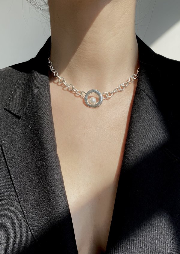 Nested Pearl Oval Chain Necklace | Sterling Silver Nested Pearl Oval Chain Necklace | Sterling Silver