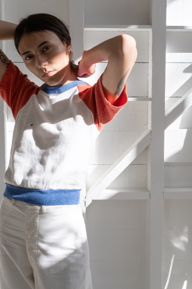 Vintage 1960s SHORT SLEEVE RAGLAN SWEATSHIRT - White/Red