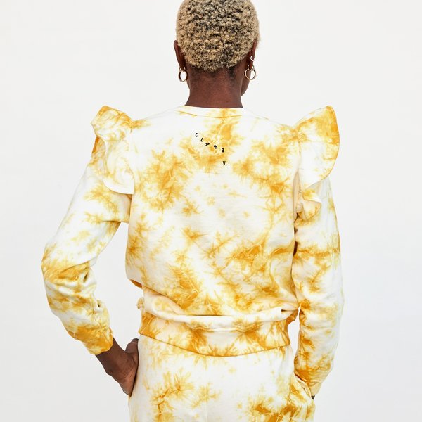Clare V. Ruffle Sweatshirt - Marigold Cloud Tie Dye Clare V. Ruffle Sweatshirt - Marigold Cloud Tie Dye