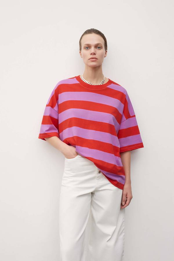 Kowtow Oversized Boxy Tee - red/purple stripe Kowtow Oversized Boxy Tee - red/purple stripe