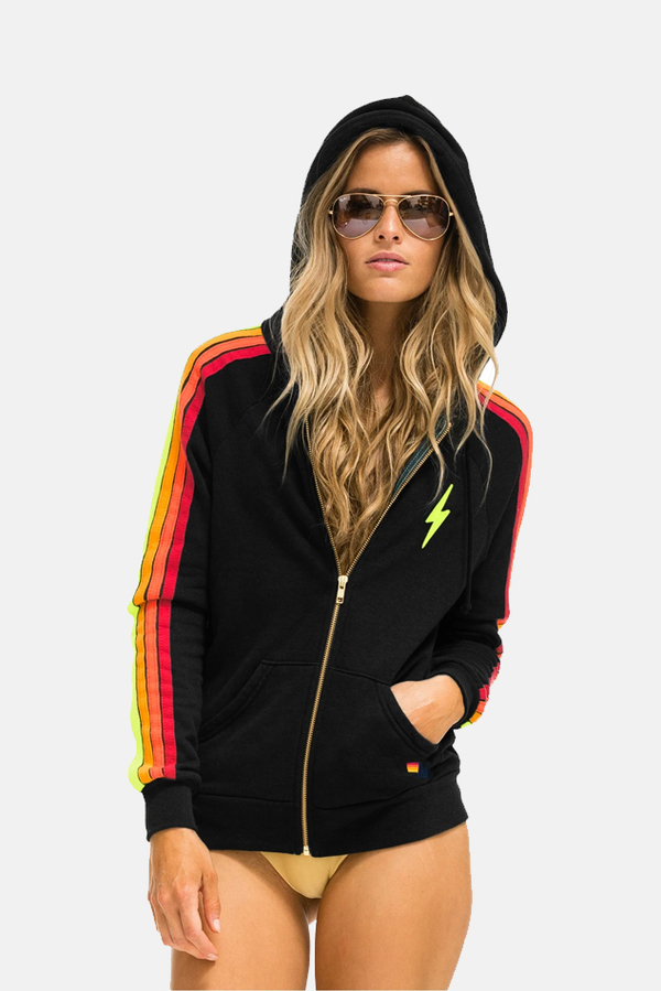 Aviator Nation Classic 4 Stripe Bolt Hoodie Sweater - Black/Neon Stripe Aviator Nation Classic 4 Stripe Bolt Hoodie Sweater - Black/Neon Stripe