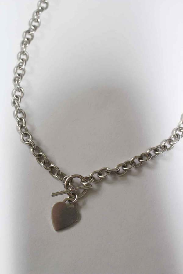 Vintage Heart T Bar Necklace - Sterling Silver