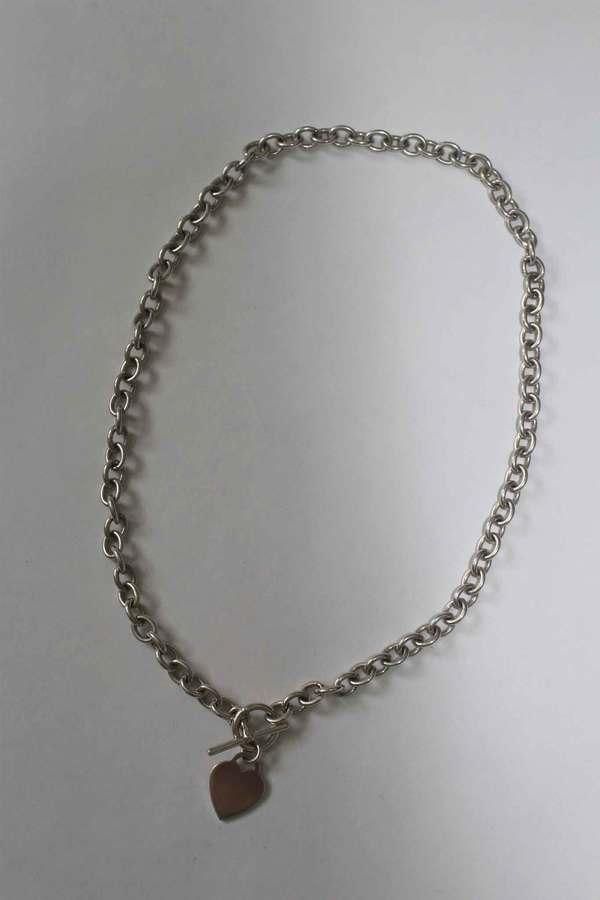 Vintage Heart T Bar Necklace - Sterling Silver