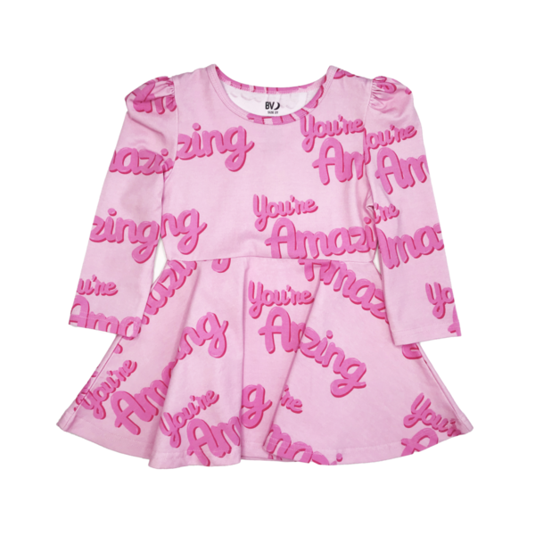 KIDS Banana Valentine You're Amazing Puff Sleeve Dress - pink KIDS Banana Valentine You're Amazing Puff Sleeve Dress - pink