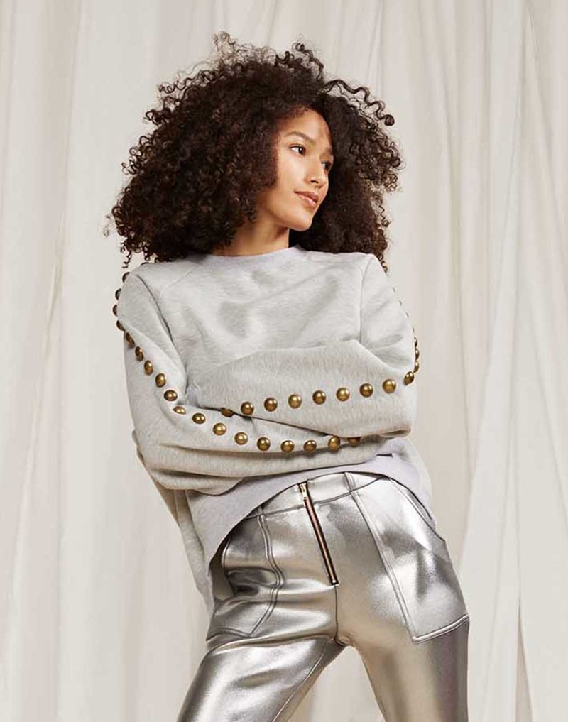 Cynthia Rowley Saturday Studded Sweatshirt - HGREY | Garmentory