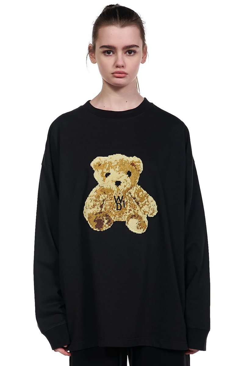we11done Embroidered Teddy Long Sleeve T-shirt - Black