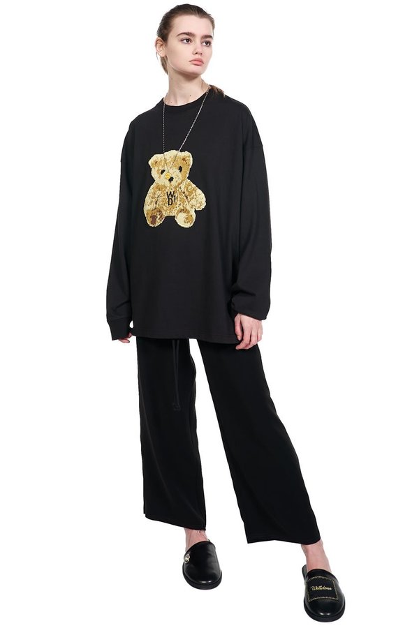 【関税込み】We11done ブラック Teddy Sleeved Tシャツ we11done Embroidered Teddy Long Sleeve T-shirt - Black