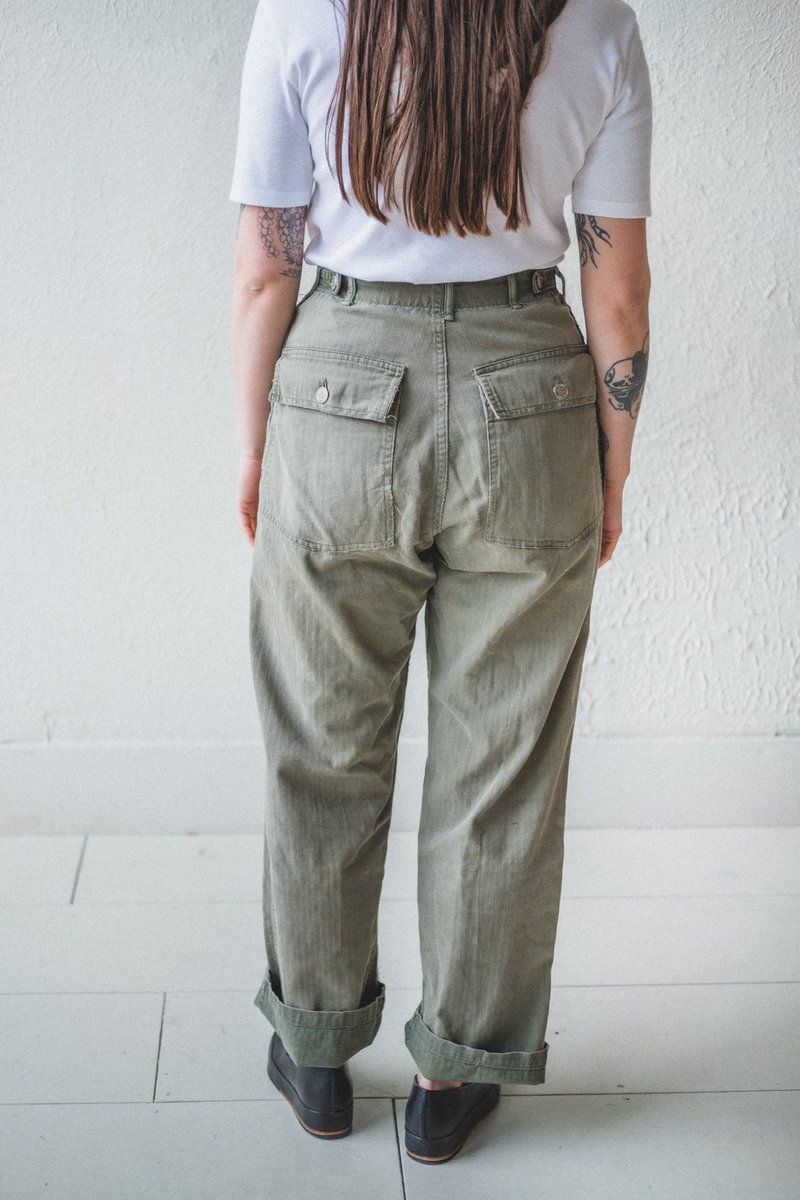 VINTAGE HBT THIRTEEN STAR MILITARY PANTS - Green | Garmentory