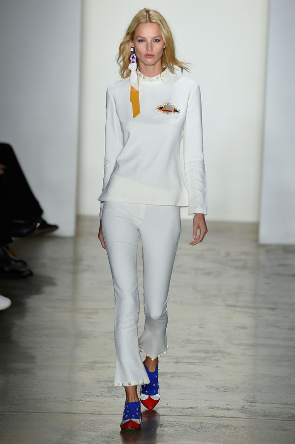 Anna K Kick-Flare Pants with Pearl Hem - White
