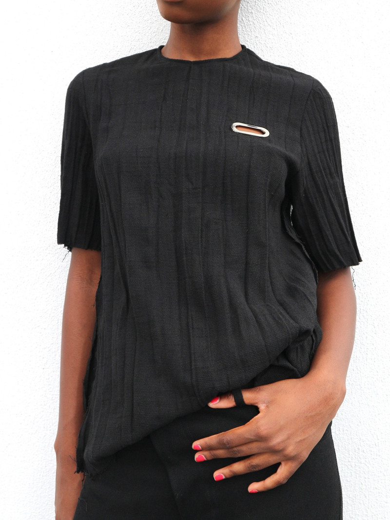 Collina Strada Crinkle Tee with Grommet Detail - Black