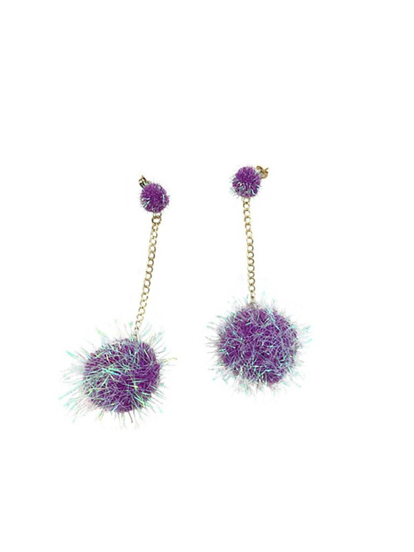 Dady Bones Puff Ball Earrings Purple Garmentory