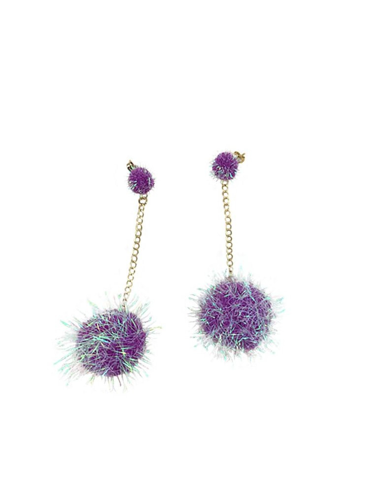 Dady Bones Puff Ball Earrings Purple Garmentory