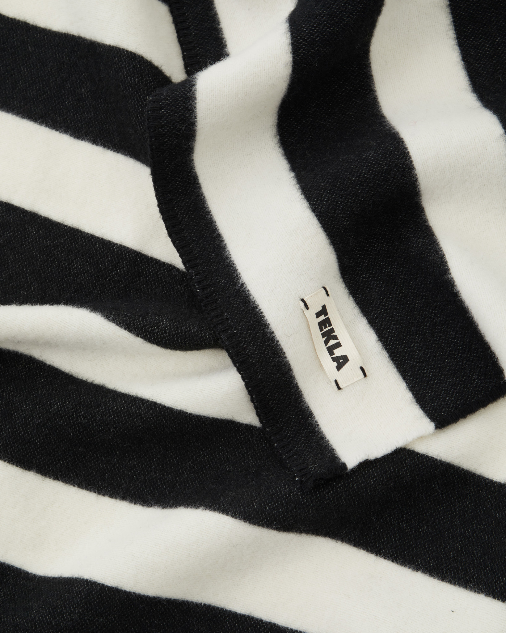 TEKLA Wool Throw Blanket Black/White Stripe Garmentory