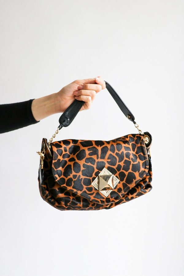 pre-loved] Sonia Rykiel Animal Print Front Flap Bag - Brown