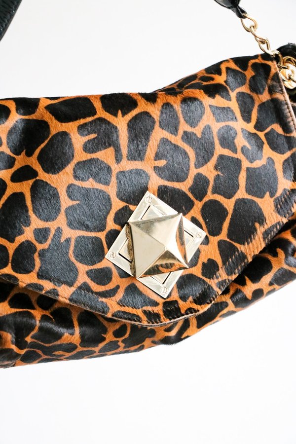 pre-loved] Sonia Rykiel Animal Print Front Flap Bag - Brown