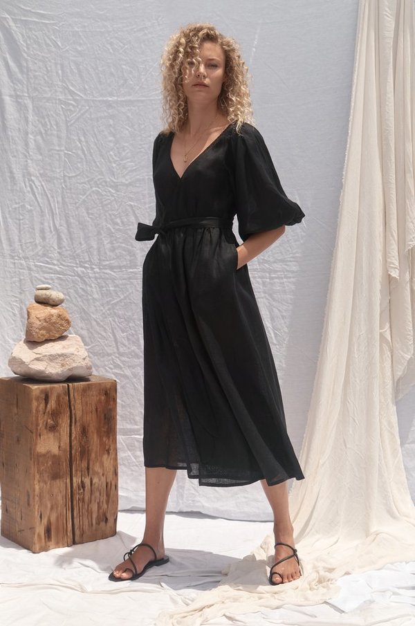All That Remains Lia Linen Wrap Dress Noir All That Remains Lia Linen Wrap Dress Noir