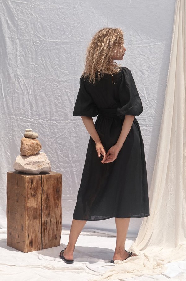 All That Remains Lia Linen Wrap Dress Noir All That Remains Lia Linen Wrap Dress Noir