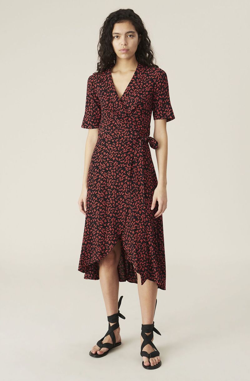 Ganni Printed Crepe Wrap Dress Garmentory